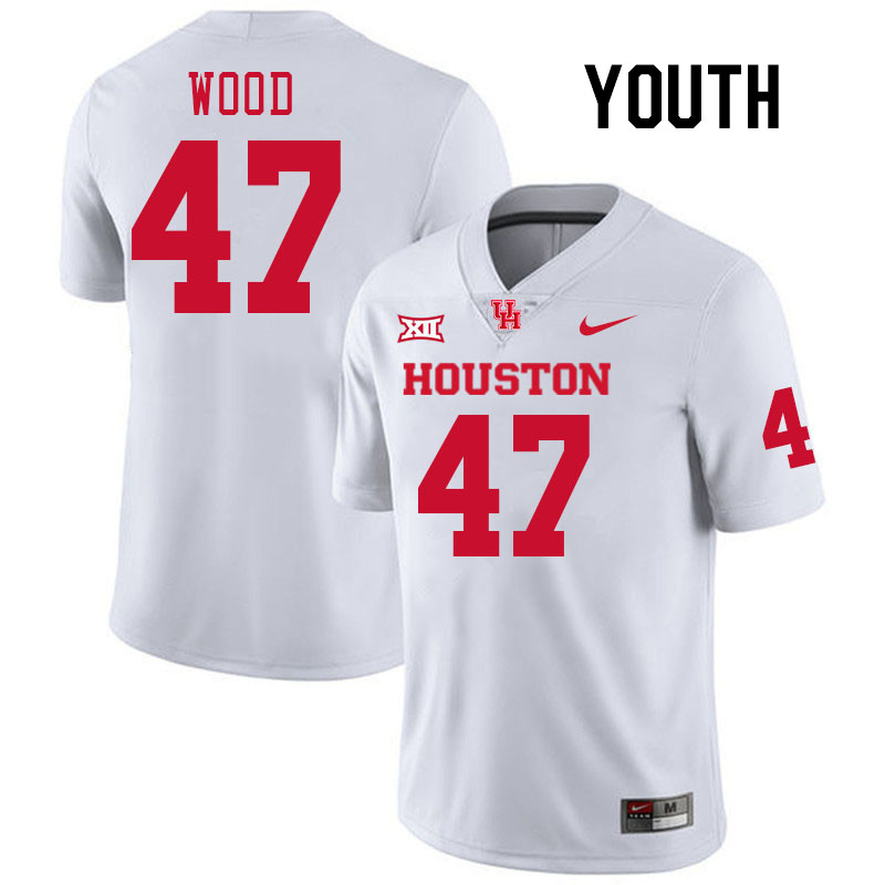 Youth #47 Justin Wood Houston Cougars College Football Jerseys Stitched-White